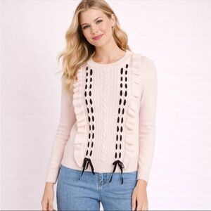 Maison Jules Womens Ruffle Lace Pullover Sweater, Pink Size 2X